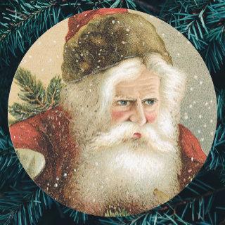 Vintage Christmas, Victorian Santa Claus with Pine Classic Round Sticker