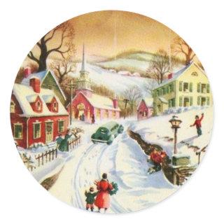 Vintage Christmas Village Classic Round Sticker