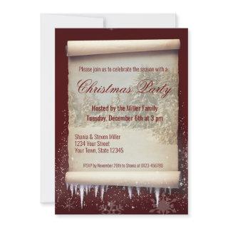 Vintage Christmas Winter Scroll Icicle Snowflake Invitation