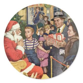 Vintage Christmas Wish, Boy on Santa Claus Lap Classic Round Sticker