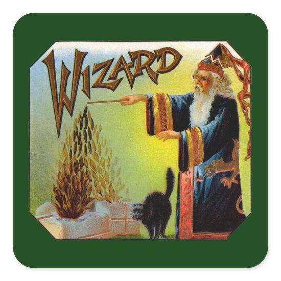 Vintage Cigar Label Art, Wizard with Black Cat