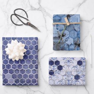 Vintage Classic Blue Bee Flowers Mix and Match  Sheets