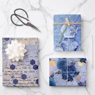 Vintage Classic Blue Bee Flowers Mix and Match  Sheets