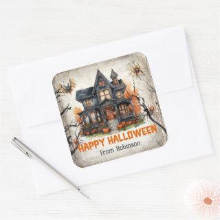 Vintage classic tradition Halloween haunted house Square Sticker