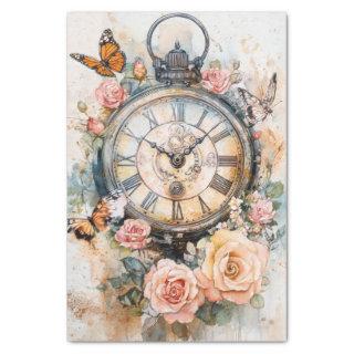 Vintage Clock with Handwriting For Decoupage Tissue Paper