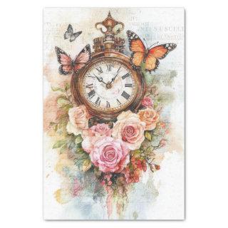 Vintage Clock with Handwriting For Decoupage Tissue Paper