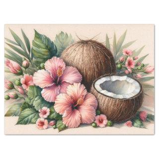 Vintage Coconut Hibiscus Flower Decoupage Tissue Paper