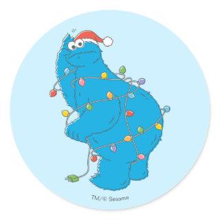 Vintage Cookie Monster Christmas Lights Classic Round Sticker