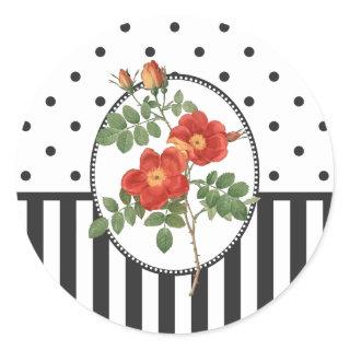 Vintage Cottage Girly Pink Rose Botanical Classic Round Sticker