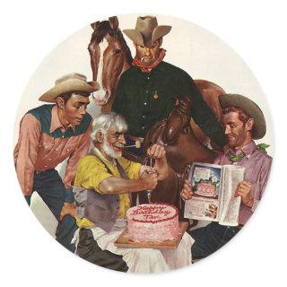 Vintage Cowboys, Happy Birthday Party Tex Classic Round Sticker