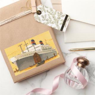 Vintage Cruise Ship to the Orient with Junks Boats Rectangular Sticker