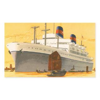 Vintage Cruise Ship to the Orient with Junks Boats Rectangular Sticker