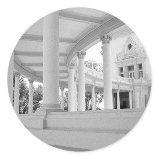 Vintage Curved Colonnade Black and White Photo Classic Round Sticker