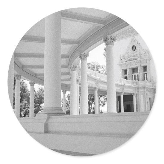 Vintage Curved Colonnade Black and White Photo Classic Round Sticker
