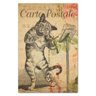 Vintage Cute Cat Playing Fiddle Violin French Tissue Paper