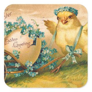 Vintage Cute Chicken with Easter Egg Carriage Clas Square Sticker