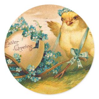 Vintage Cute Chicken with Easter Egg Carriage Classic Round Sticker