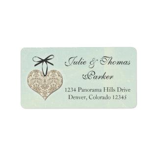 Vintage Damask Heart Mint Gold Wedding Address Label