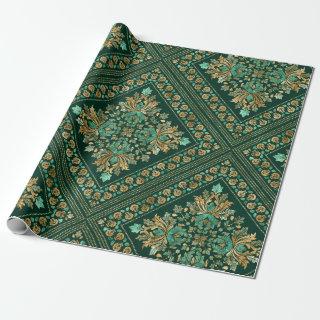 Vintage Damask Pattern - Emerald green and gold