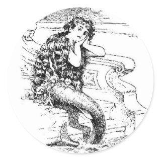 Vintage Daydreaming Mermaid, Classic Round Sticker