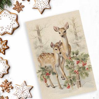 Vintage Deer Christmas Winter Aged Decoupage Tissue Paper