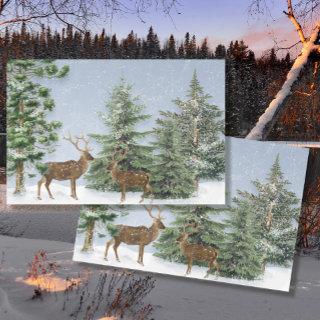 Vintage Deer Winter Snow Flake Christmas Tree Blue Tissue Paper