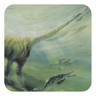 Vintage Dinosaurs, Brachiosaurus Swimming in Ocean Square Sticker