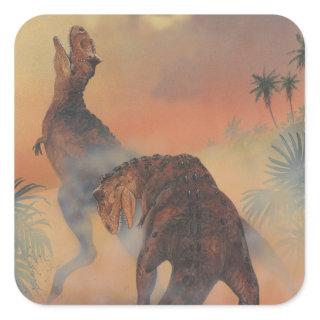 Vintage Dinosaurs, Carnotaurus Roaring in Jungle Square Sticker