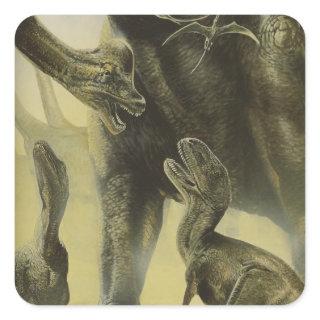 Vintage Dinosaurs, Torvosaurus and Brachiosaurus Square Sticker