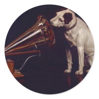 Vintage Dog and Phonograph Print Art Classic Round Sticker