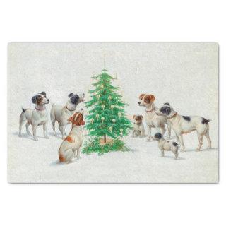Vintage Dogs Around Christmas Tree Tissue Paper