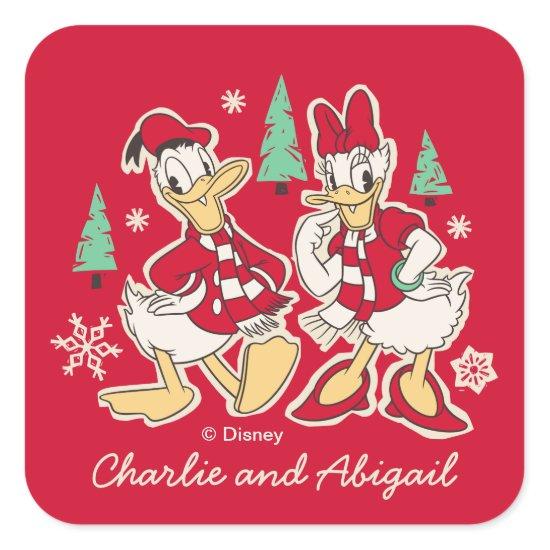 Vintage Donald & Daisy | Warm Holiday Hearts Square Sticker