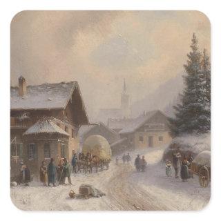 Vintage Dorfstr Germany in Winter Square Sticker