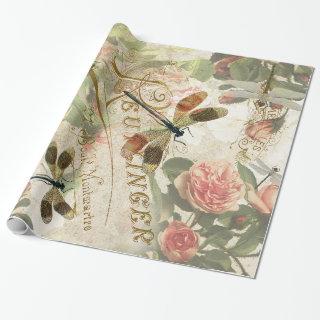 Vintage Dragonflies and Roses Decoupage