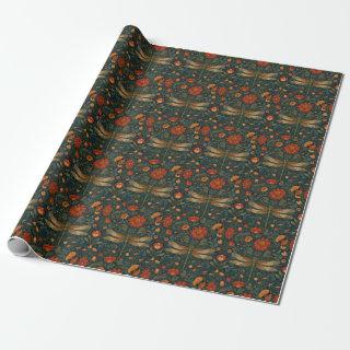 Vintage dragonfly orange floral greenery boho chic