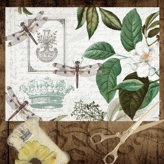 VINTAGE DRAGONFLY SCRIPT AND FLORAL TISSUE PAPER