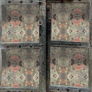 Vintage Dusty Blue Pink Pattern On Rustic Wood Tissue Paper
