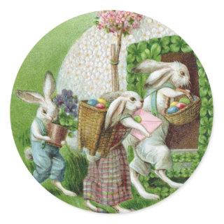 Vintage Easter Bunny and Easter Eggs Garden Classic Round Sticker