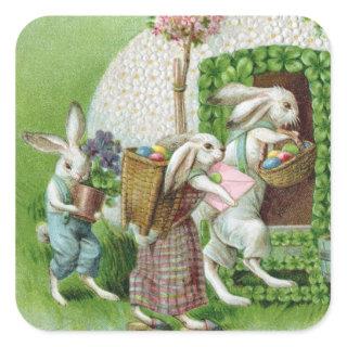 Vintage Easter Bunny and Easter Eggs Garden Square Sticker