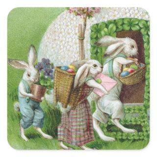 Vintage Easter Bunny and Easter Eggs Garden Square Sticker