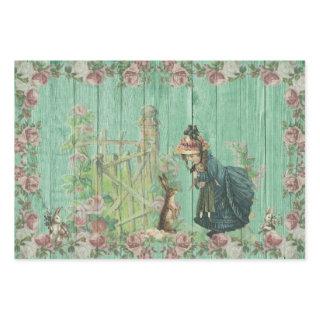 Vintage Easter Bunny and Girl in Rose Garden    Sheets