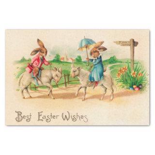 Vintage Easter Bunny Rabbit Riding Lambs Greetings Tissue Paper