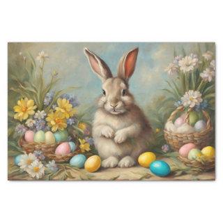 Vintage Easter Bunny with Easter Baskets, Flowers  Tissue Paper