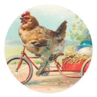 Vintage Easter Chicken Riding a Bicycle Easter Egg Classic Round Sticker
