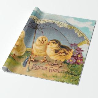 Vintage Easter Cute Chicks under a Parasol