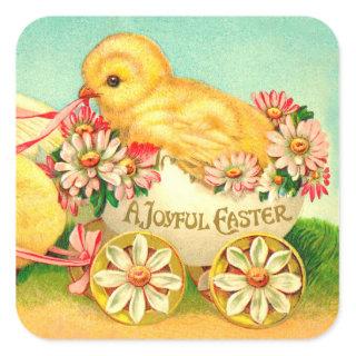 Vintage Easter Egg Chick Carriage Floral Flowers Square Sticker