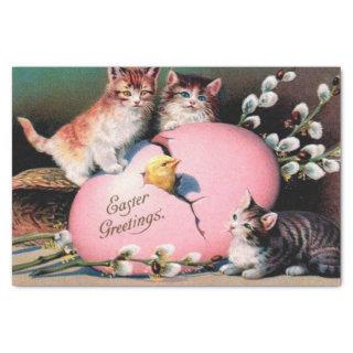 Vintage Easter Greetings Cats Chick and Easter Egg Tissue Paper