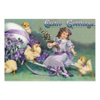 Vintage Easter Greetings Girl Egg Chick Carriage  Sheets