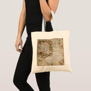 Vintage Eiffel Tower Blush Floral Paris Script Tot Tote Bag