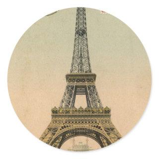 Vintage Eiffel Tower Classic Round Sticker